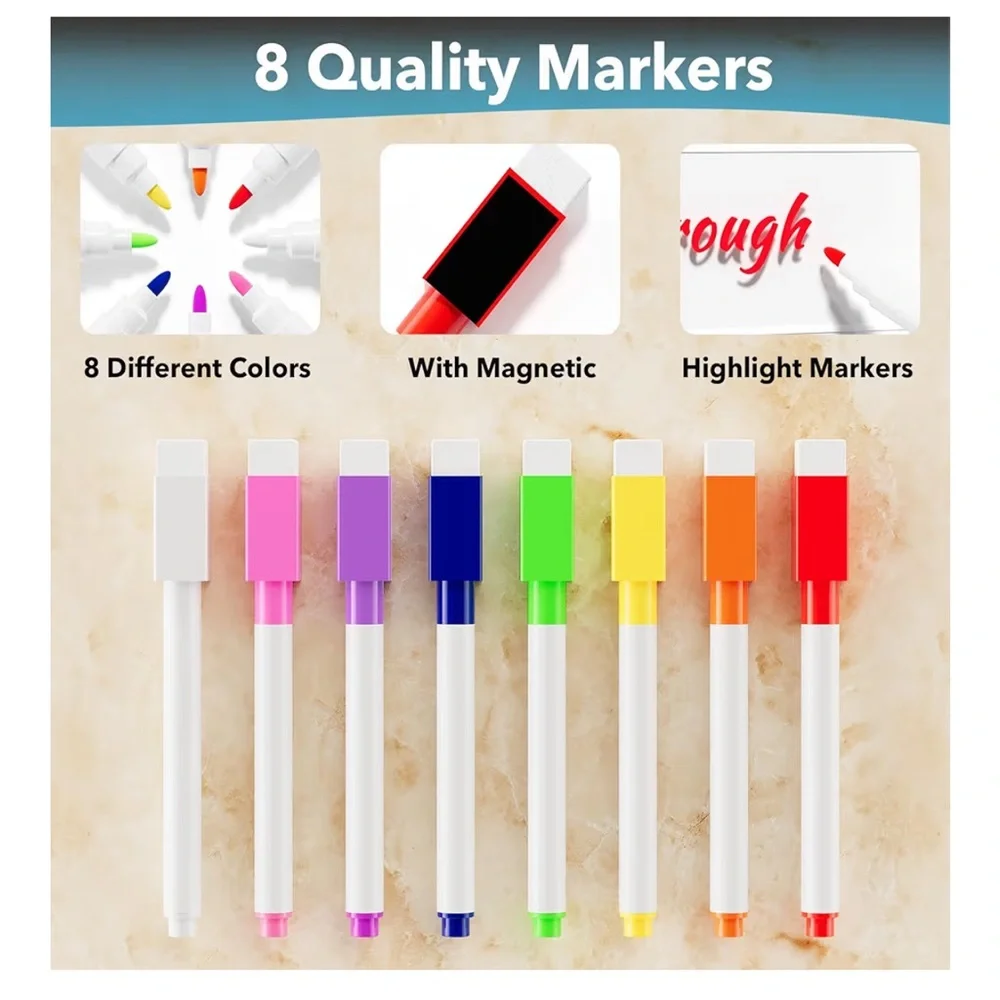 Acrylic Magnetic Dry Erase Monthly & Weekly Calendar for Fridge w/ 8 markers